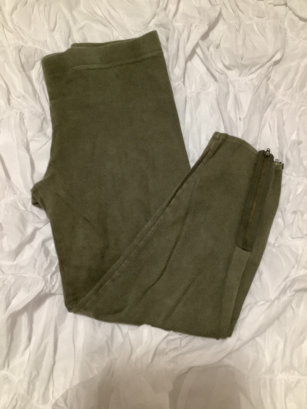 Olive Green Legging with Decorative Zippers